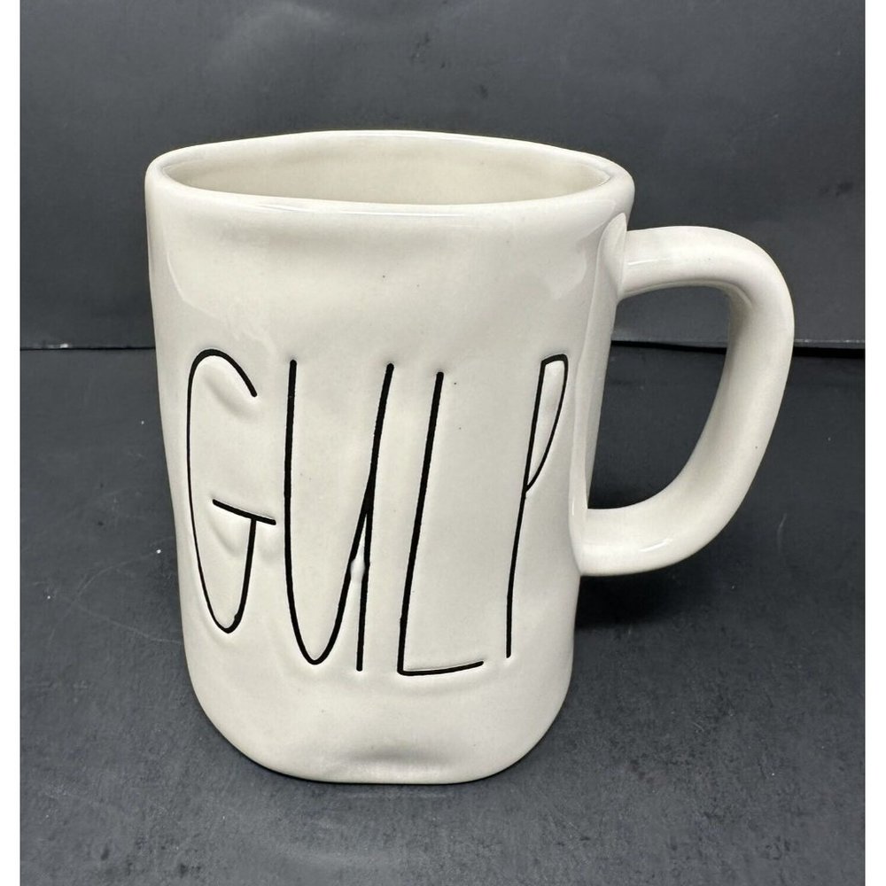 Early RAE DUNN Magenta Big M Stamp GULP Coffee Cup Mug LL Long Letter Font HTF